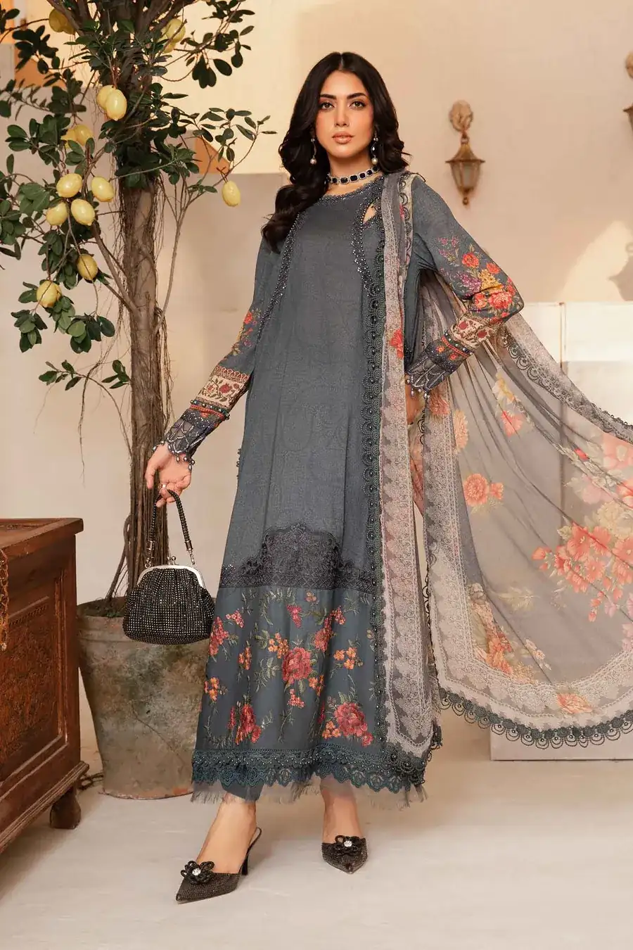 M.Prints By Maria B Embroidered Lawn Suit Unstitched 3 Piece MB24E2 2B - Summer Collection