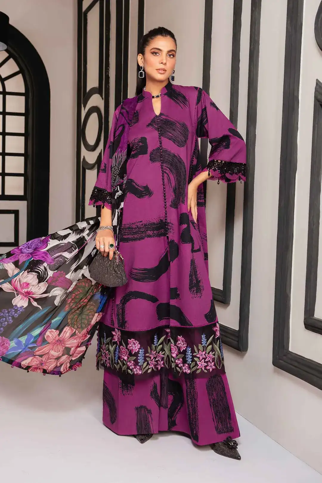 M.Prints By Maria B Embroidered Lawn Suit Unstitched 3 Piece MB24E2 5B - Summer Collection