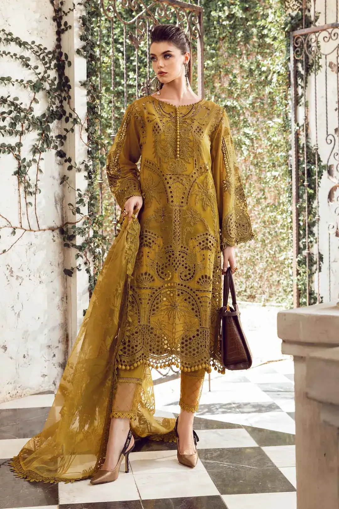Maria B Embroidered Lawn Suit Unstitched 3 Piece MB24E D-08 - Luxury Collection