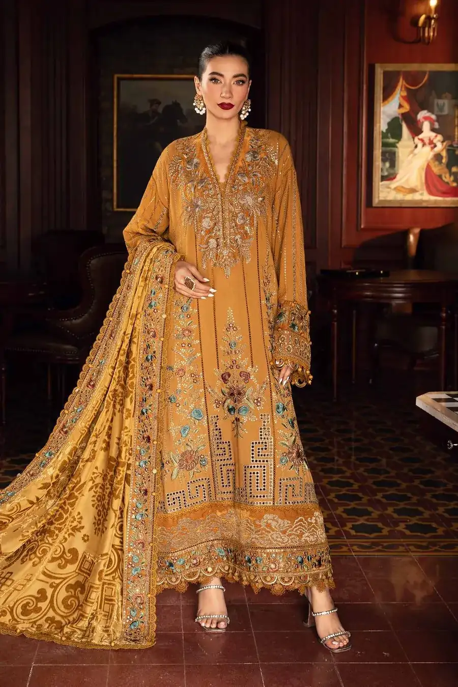 Embroidered Twill Linen Suit | DL-1207-Mustard