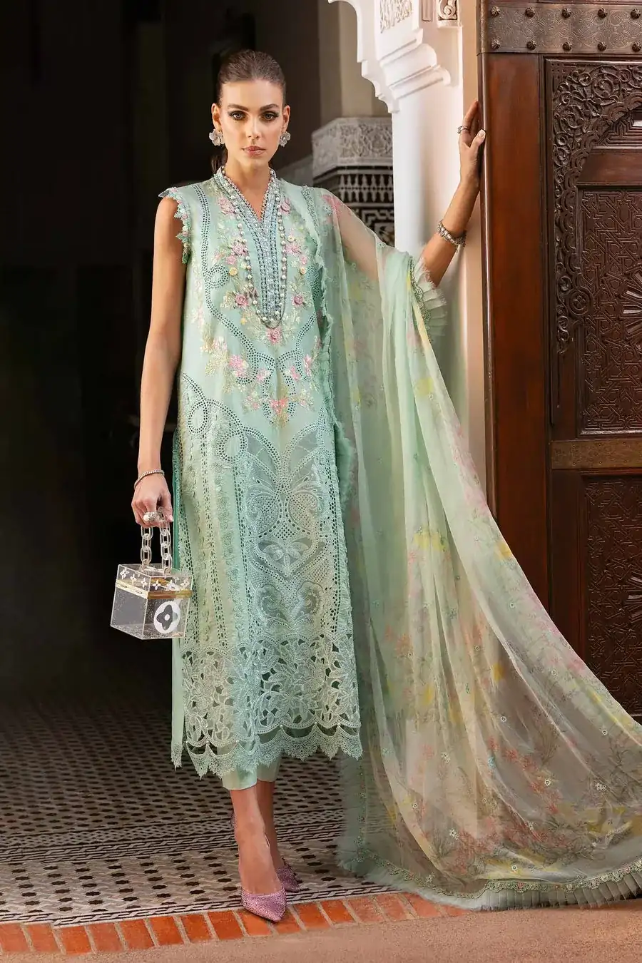 Maria B. Unstitched Embroidered Luxury Lawn Suit | D-2514-A