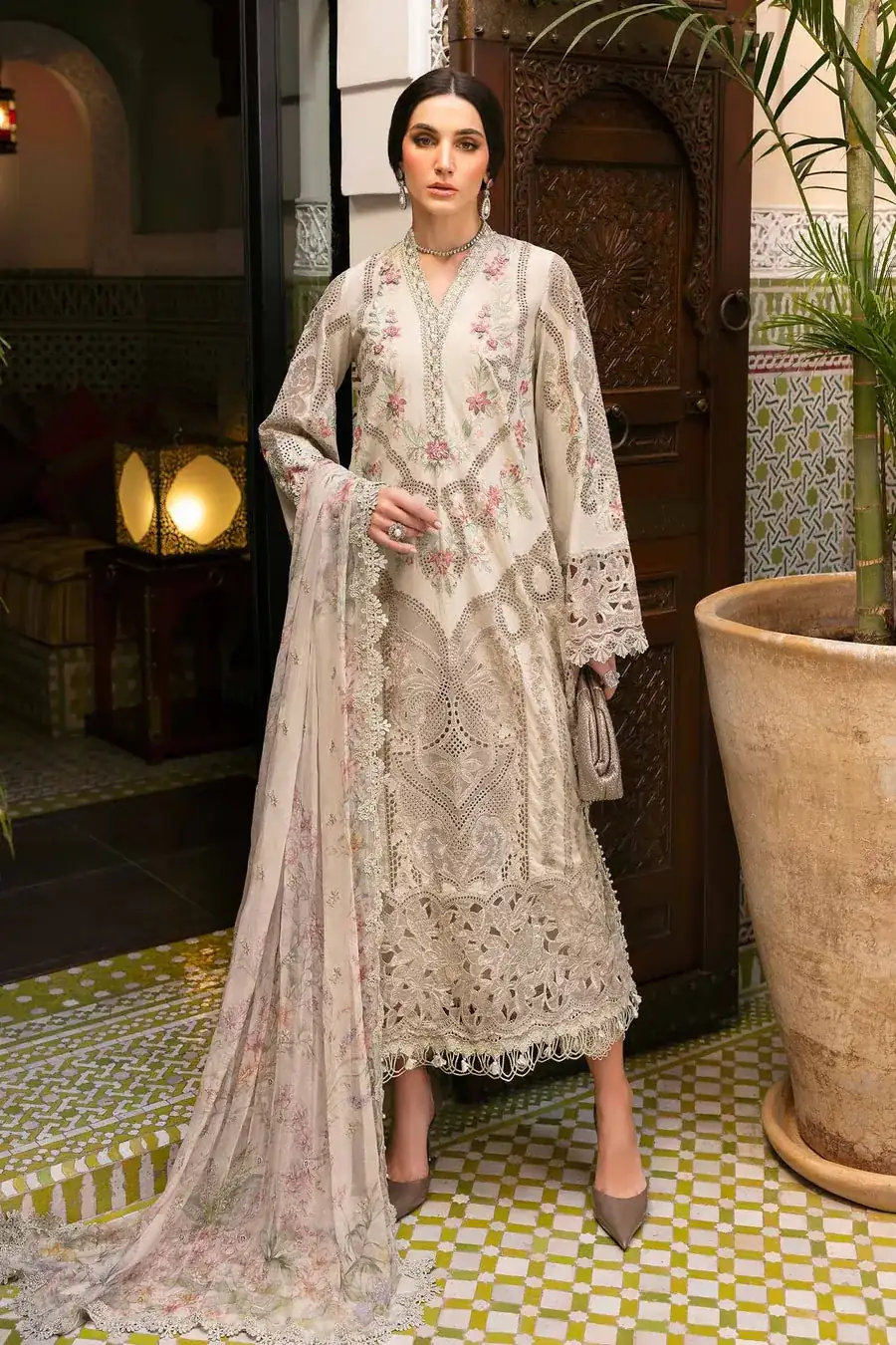Maria B. Unstitched Embroidered Luxury Lawn Suit | D-2514-B