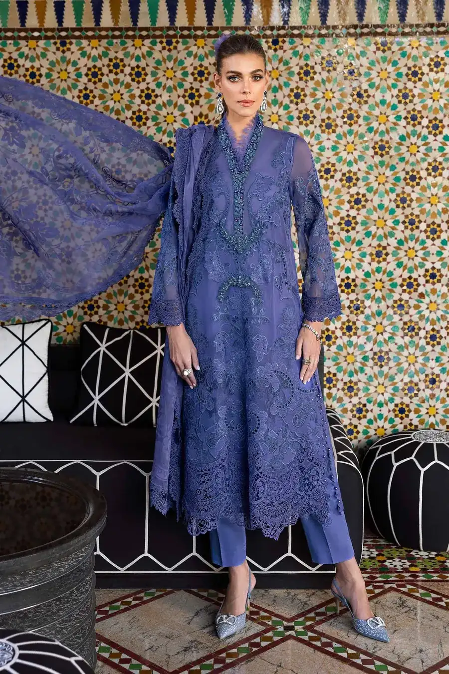 Maria B. Unstitched Embroidered Luxury Lawn Suit | D-2506-B