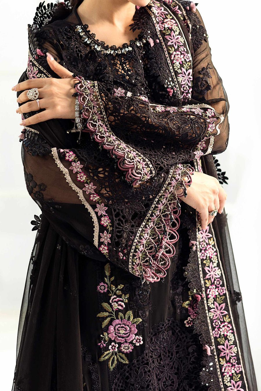 Maria B Unstitched Embroidered Chiffon Suit | MPC-25-104-Black