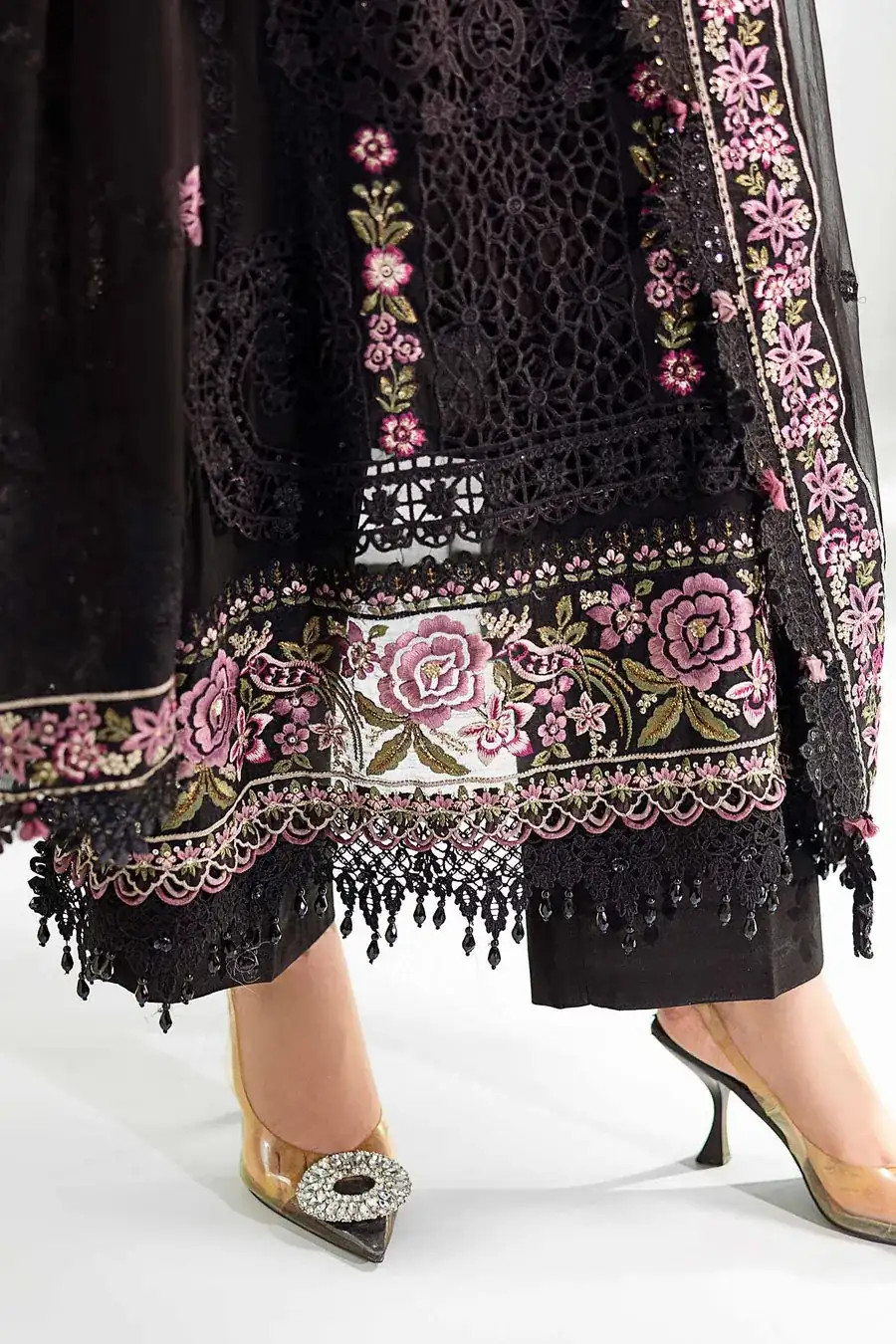 Maria B Unstitched Embroidered Chiffon Suit | MPC-25-104-Black