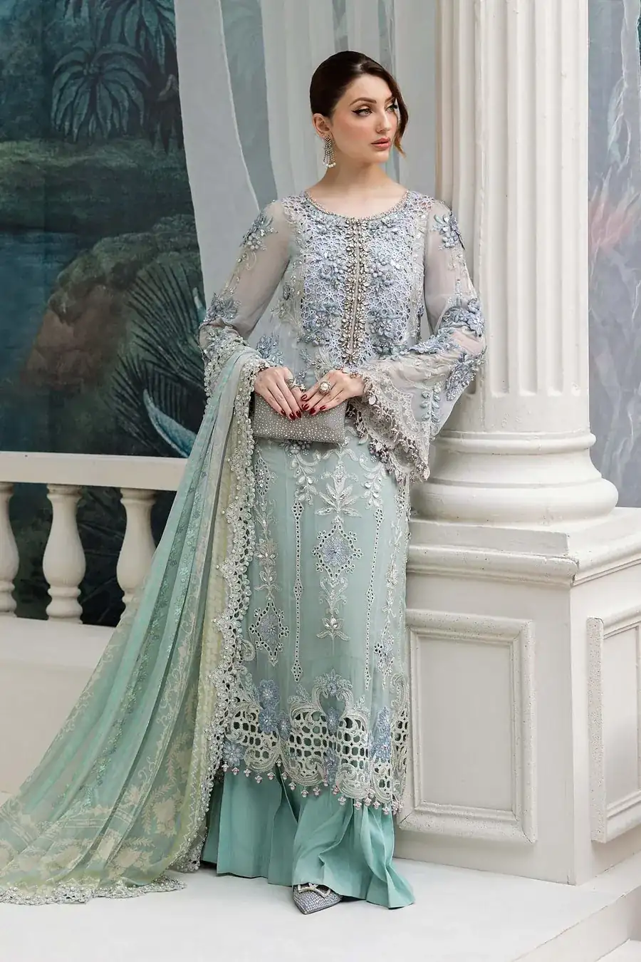 Maria B Unstitched Embroidered Chiffon Suit | MPC-25-108 -Aqua
