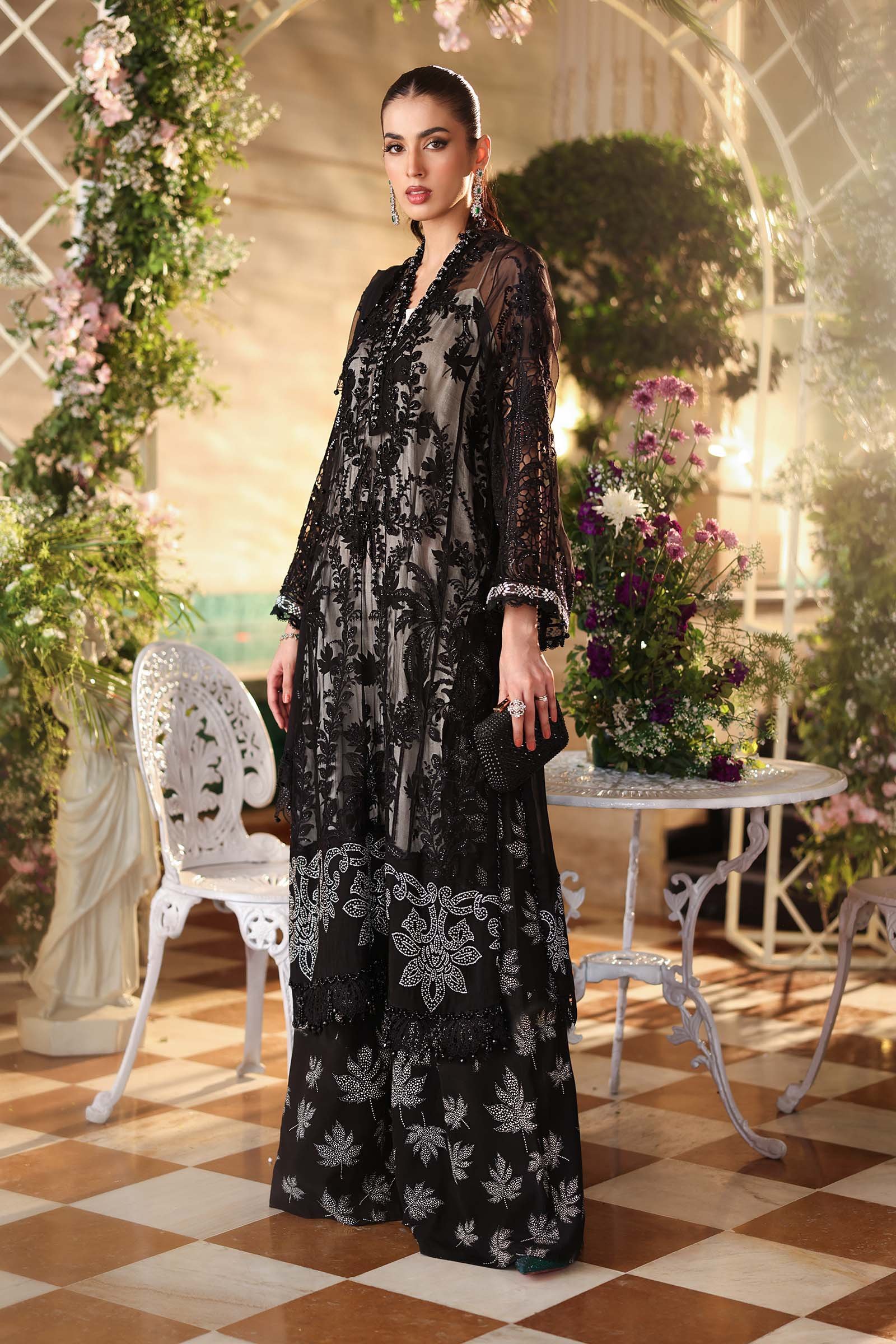 Maria B Unstitched Embroidered Chiffon Suit | MPC-26-101-Black