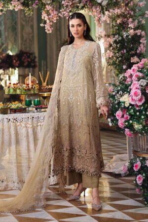 Maria B Unstitched Embroidered Chiffon Suit | MPC-26-103-Olive Gold