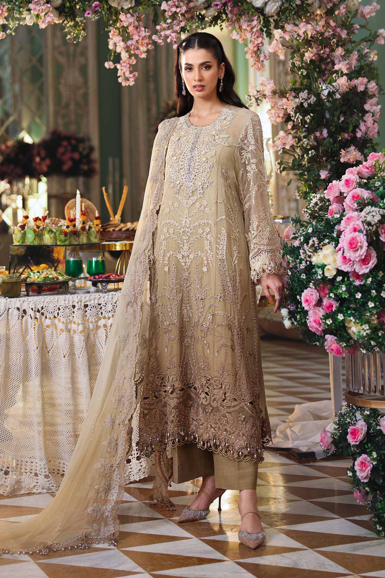 Maria B Unstitched Embroidered Chiffon Suit | MPC-26-103-Olive Gold