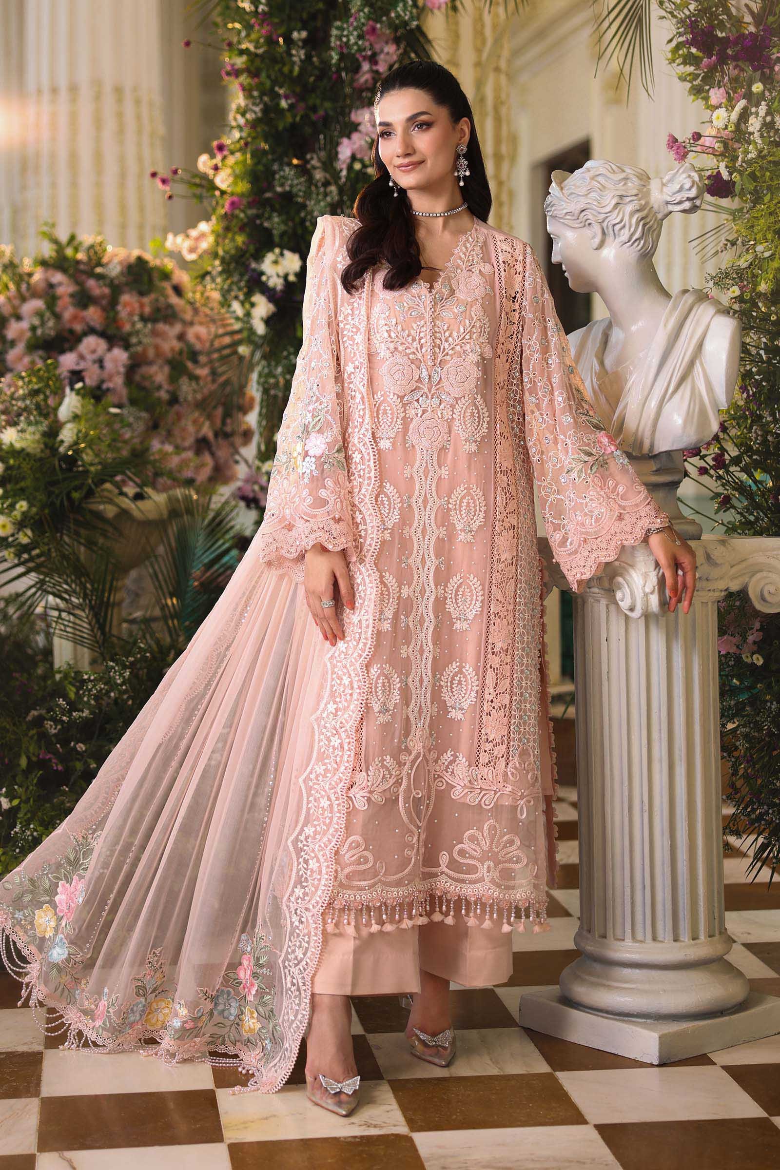 Maria B Unstitched Embroidered Chiffon Suit | MPC-26-104-Peach Pink
