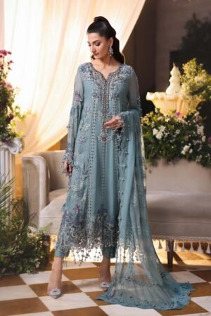 Maria B Unstitched Embroidered Chiffon Suit | MPC-26-106-Slate Blue