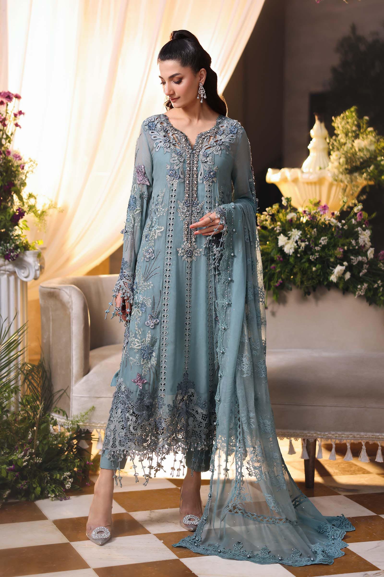 Maria B Unstitched Embroidered Chiffon Suit | MPC-26-106-Slate Blue